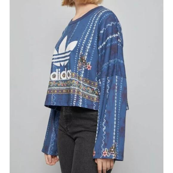 Adidas x Farm Rio Cirandeira Sweatshirt Cropped Blue Floral Crewneck Pullover XS - Picture 2 of 11